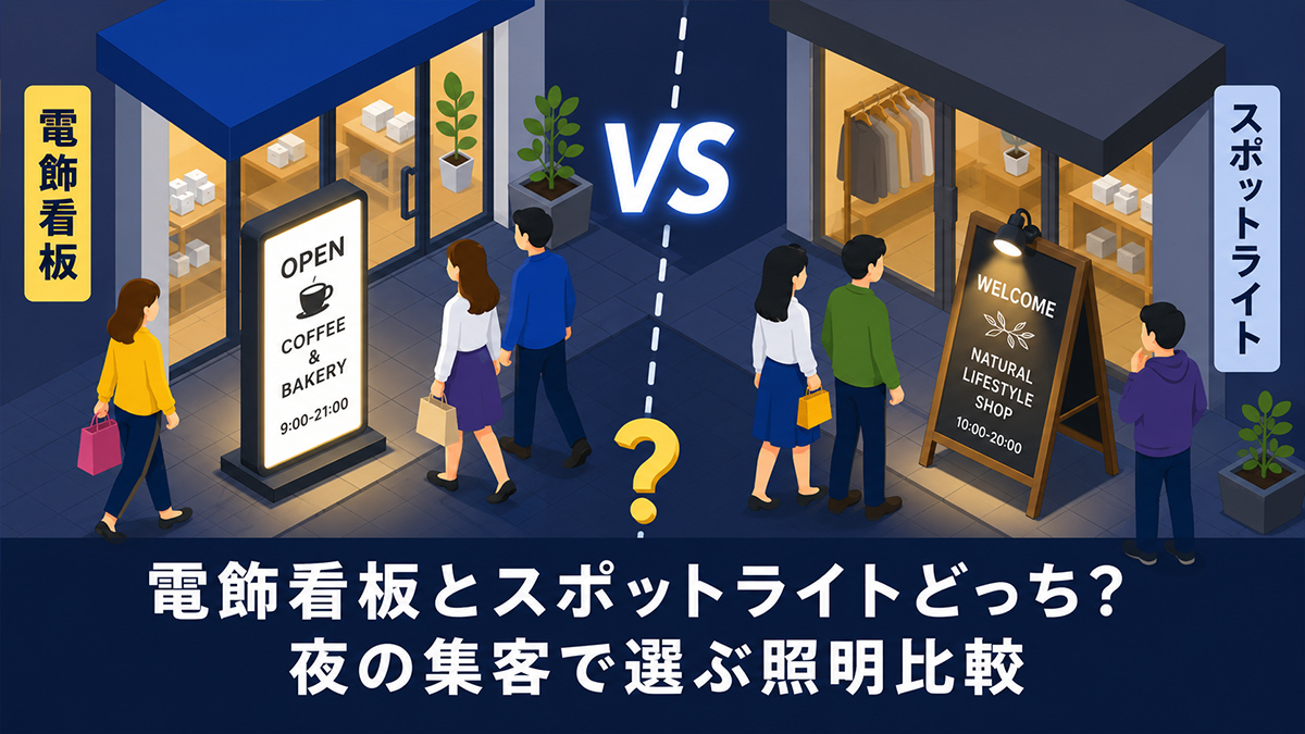 夜の店先でやわらかく光る電飾看板