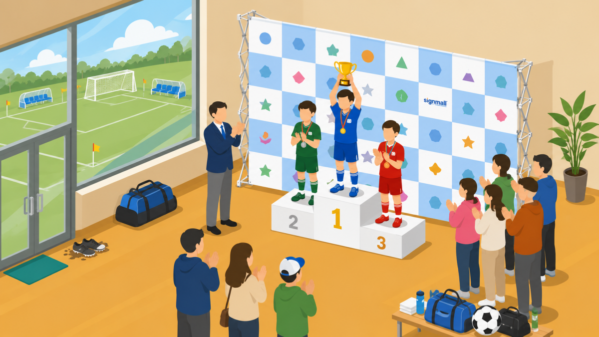 体育館で行うスポーツ大会の表彰式のイメージ