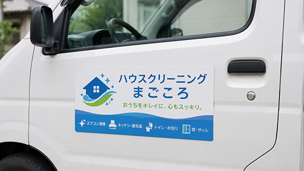 軽トラックのドアに貼ったマグネット看板