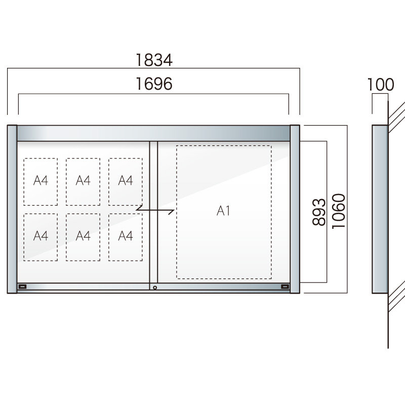 壁付アルミ掲示板  AGP-1810W(幅1834mm) 照明なし ダークブロンズ AGP-1810W(B)