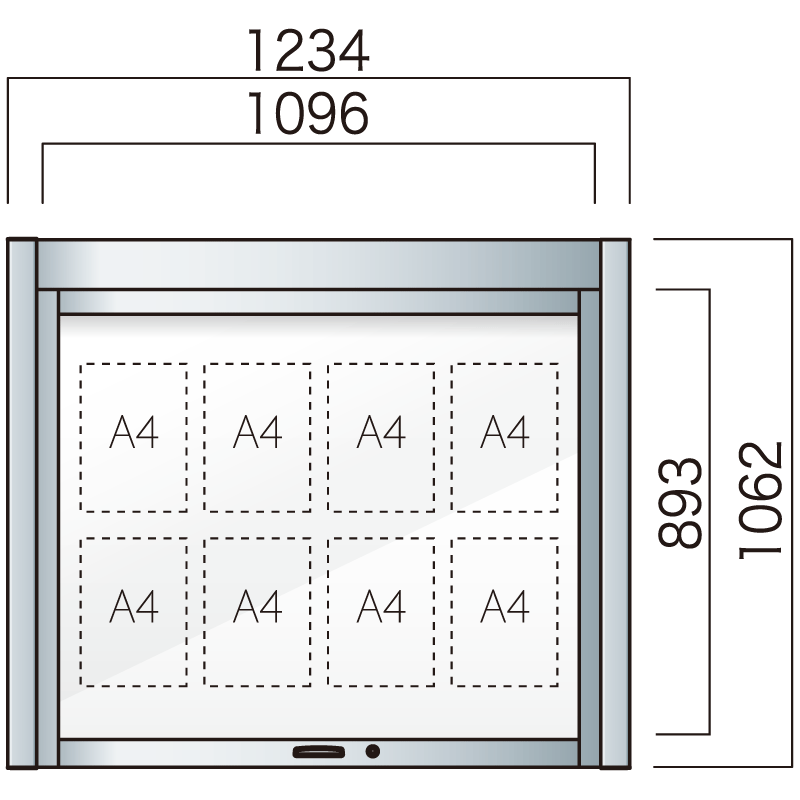 跳ね上げ式 壁付型 アルミ掲示板 AGS-1210W/1510W/1810W AGS-1210W(幅1234mm) 照明なし シルバーつや消し (AGS-1210W(S))