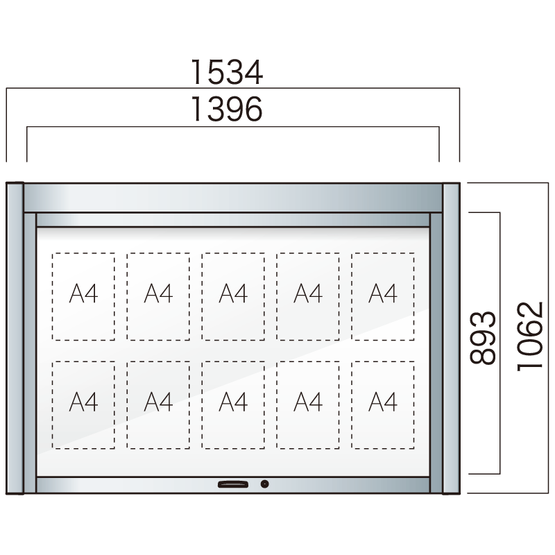 跳ね上げ式 壁付型 アルミ掲示板 AGS-1210W/1510W/1810W AGS-1510W(幅1534mm) 照明なし ダークブロンズ (AGS-1510W(B))