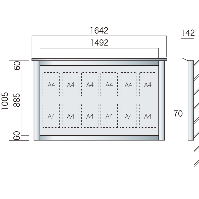 保護板(ガラス)なし 屋外用簡易・壁付型アルミ掲示板 SBD-1510W(幅1642mm) ダークブロンズつや消し (SBD-1510W(B))