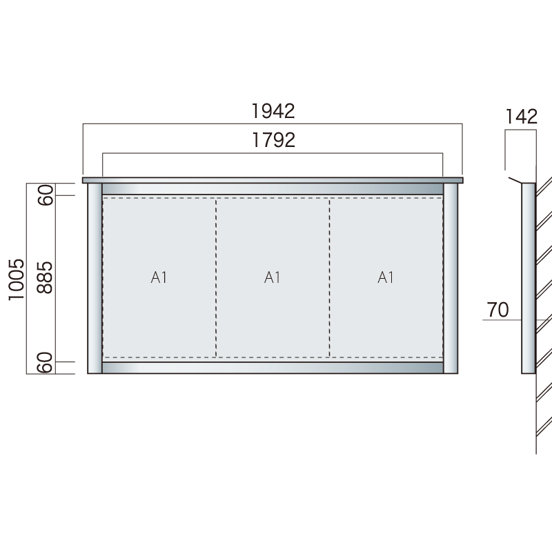 保護板(ガラス)なし 屋外用簡易・壁付型アルミ掲示板 SBD-1810W(幅1942mm) ダークブロンズつや消し (SBD-1810W(B))