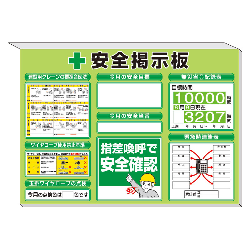 スーパーフラットミニ掲示板 クレーン合図法他入 カラー:緑地 (313-89G)