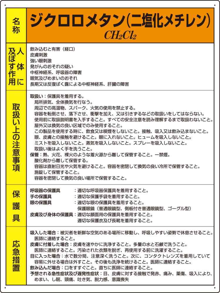 ジクロロメタン(二塩化メチレン) 特定化学物質標識 600×450 (815-32)