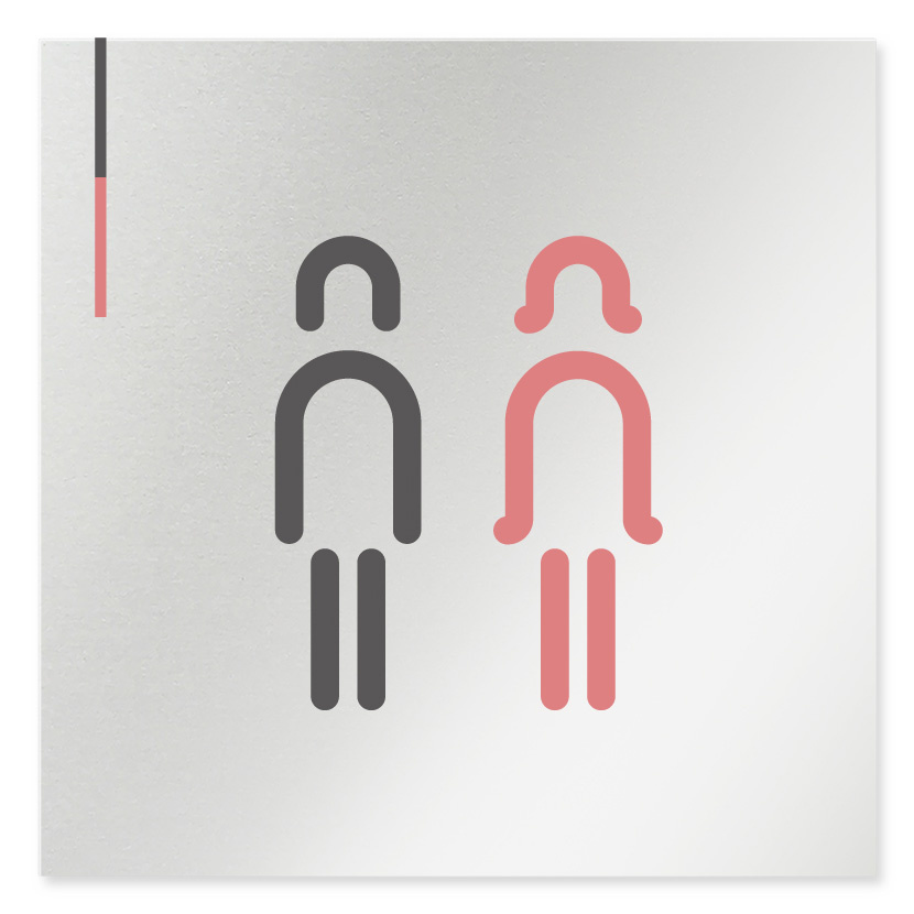  デザイナールームプレート 会社向け グレー×ピンク トイレ2 アルミ板 W150×H150 (AL-1515-OB-NT1-0102)