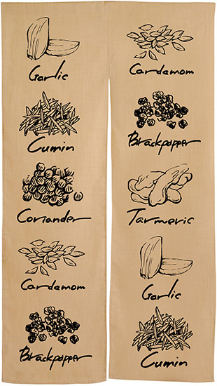 香辛料柄 エステル麻のれん (3585)