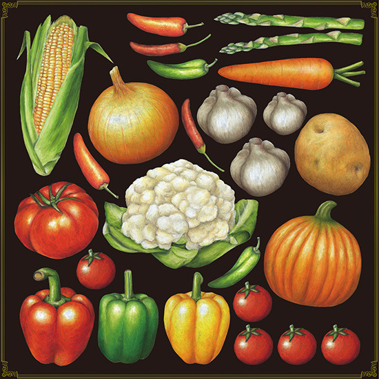 ベジタブル(1) 看板・ボード用イラストシール 野菜たくさん(W285×H285mm)  