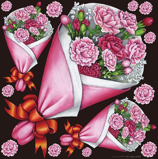 フラワー(1) 看板・ボード用イラストシール バラの花束３つ (W285×H285mm)  