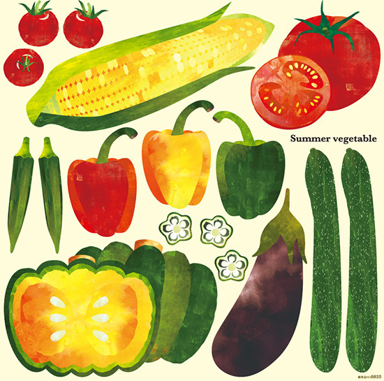 Summer Vegetable 看板・ボード用イラストシール (W285×H285mm) 