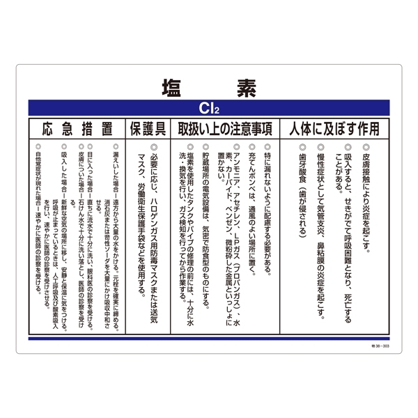 化学物質関係標識 450×600×1mm 表記:塩素 (035303)