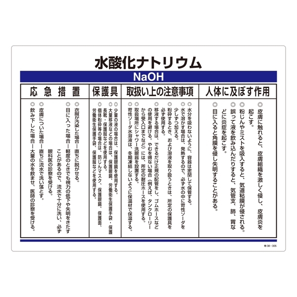 化学物質関係標識 450×600×1mm 表記:水酸化ナトリウム (035305)