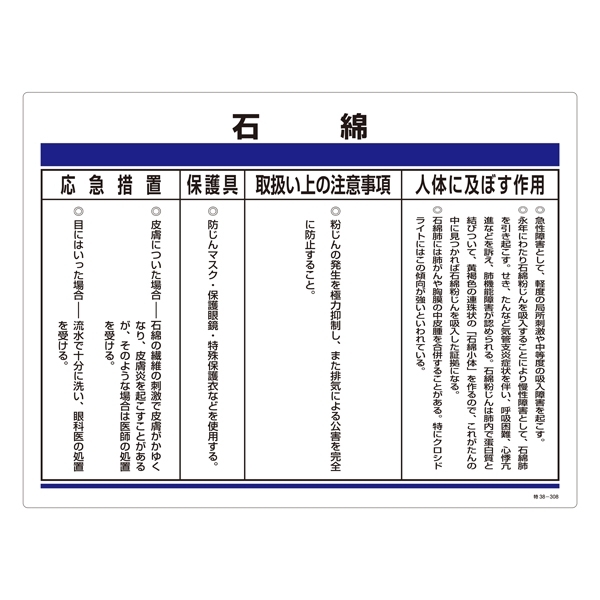 特定化学物質関係標識 450×600×1mm 表記:石綿 (035308)