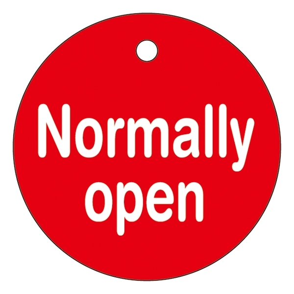 バルブ開閉札 50mm丸 両面印刷 表記:Normally open (151120)