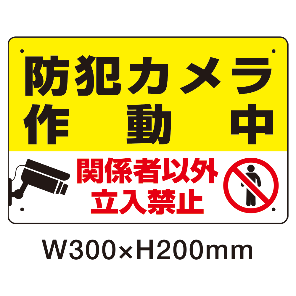 【数量限定・小型サイズ】 防犯カメラ作動中 関係者以外立入禁止 C オリジナル プレート看板 W300×H200 アルミ複合板