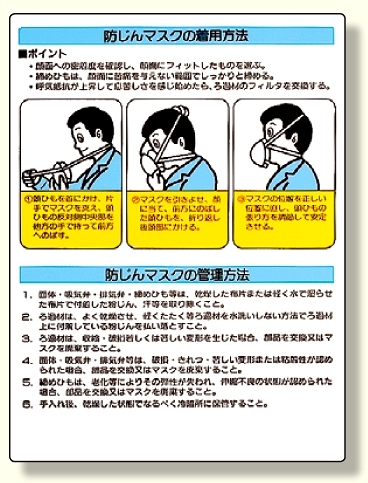 粉じん障害防止標識 防じんマスク着用方法 (309-03)