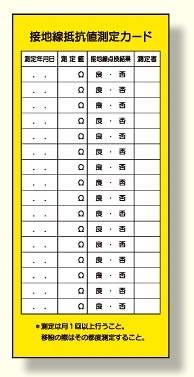 電気関係標識 接地線抵抗値測定カード (325-23)