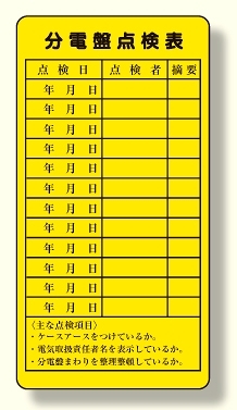 電気関係標識 分電盤点検表 (325-27)