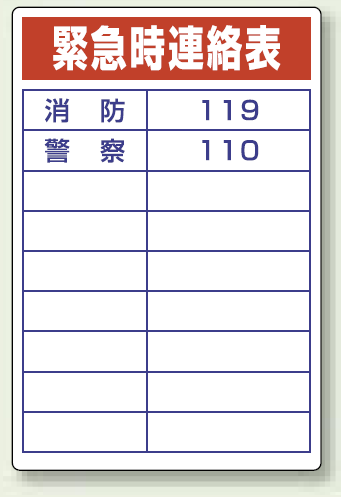 緊急時連絡表 エコユニボード 450×300 (814-57)