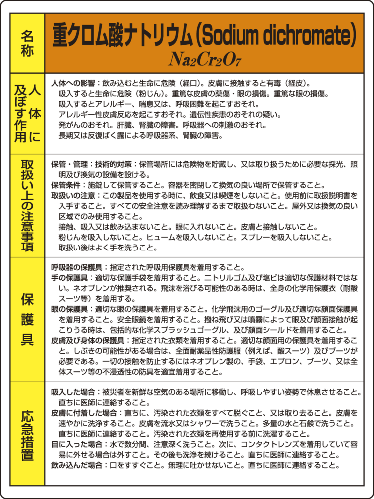 重クロム酸ナトリウム 特定化学物質標識 600×450 (815-04A)