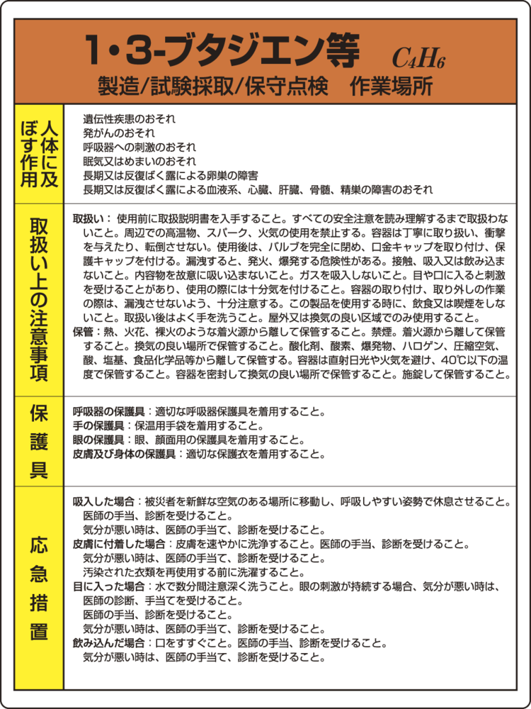 ブタジエン 特定化学物質標識 600×450 (815-24)