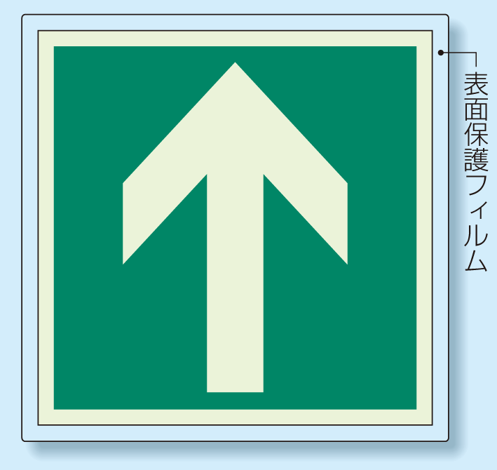 非常口 (避難口) 誘導標識蓄光ステッカー 矢印のみ 500×500 (824-15)