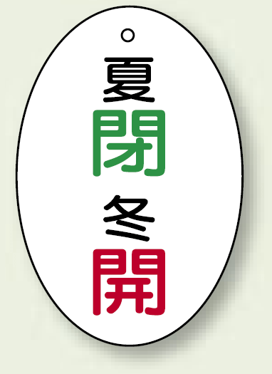 バルブ開閉表示板 だ円型 夏閉 冬開 60×40 5枚1組 (855-87)