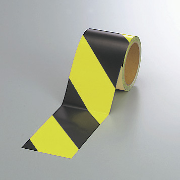 蛍光反射トラテープ (セパ付) 黒/黄 90mm幅×10m巻 (864-61)