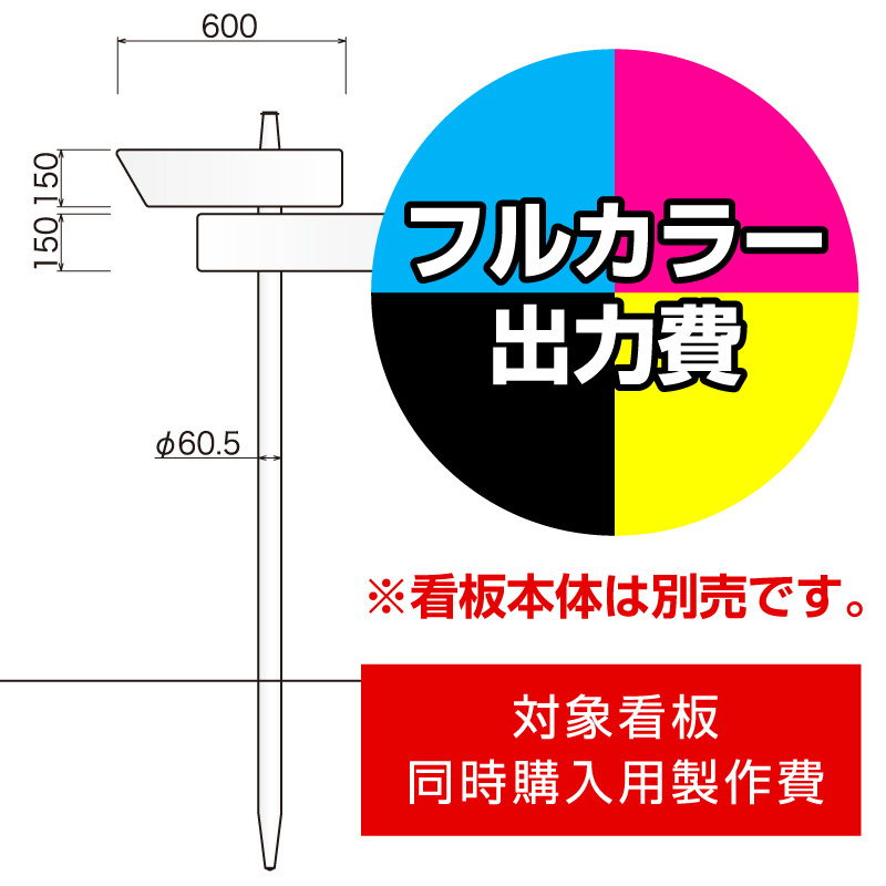 打込杭 コンパス KCO-60152(W600×H150×2段)用印刷制作費 IJ出力＋UVマットラミネート加工込 【片面印刷】 ※看板本体別売 ※取付施工費含まず