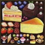 ショートケーキ・チーズケーキ フルーツ 看板・ボード用イラストシール (W285×H285mm)  