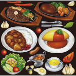レストラン(2) 看板・ボード用イラストシール 洋食(W285×H285mm)  