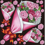 フラワー(1) 看板・ボード用イラストシール バラの花束３つ (W285×H285mm)  