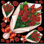 フラワー(2) 看板・ボード用イラストシール バラの花束 赤(W285×H285mm)  