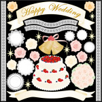 Happy Wedding 看板・ボード用イラストシール (W285×H285mm) 