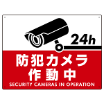 防犯カメラ作動中 赤地/白文字 オリジナル プレート看板 W600×H450 エコユニボード
