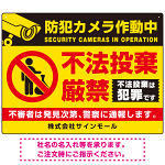 防犯カメラ作動中・不法投棄厳禁 ゴミを置き去る人型デザイン  オリジナル プレート看板 イエロー W600×H450 アルミ複合板 (SP-SMD476A-60x45A)