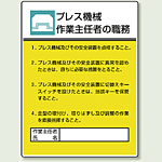 プレス機械 「作業主任者職務表示板」 (808-05)