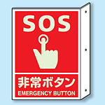 SOS非常ボタン 突出し標識 (蓄光印刷) (826-45)