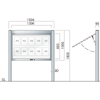 跳ね上げ式自立アルミ掲示板 AGS-1510(幅1594mm) 照明なし シルバーつや消し AGS-1510(S)