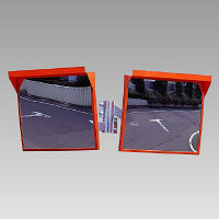 道路設置用角型カーブミラー アクリル製二面鏡 ミラーのみ ミラーサイズ:500×600mm (384-68)
