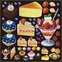 ケーキ・フルーツパフェ 看板・ボード用イラストシール (W285×H285mm)  