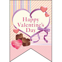 バレンタイン (リボンハート＆チョコイラスト) リボン型 ミニフラッグ(遮光・両面印刷) (61004)