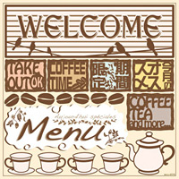 パンケーキカフェ(3) Welcome 看板・ボード用イラストシール (W285×H285mm) 