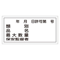 危険物標識 硬質エンビ 横書き 300×600×1mm 表示:類別・許可第○号 (054030)