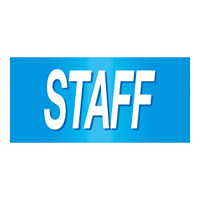 ピンレスタイプ ゴム腕章 STAFF 青 サイズ:L 腕まわり約350mm (139614)