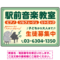 音楽教室 ゾウさんイラストデザイン プレート看板 グリーン W450×H300 アルミ複合板 (SP-SMD455A-45x30A)