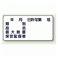 横型標識 年月日許可第 号 種別 等 ボード 300×600 (830-61)