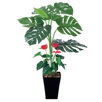 【送料無料】モンステラ&アンスリューム 95 (人工観葉植物) 高さ95cm 光触媒機能付 (203G140)