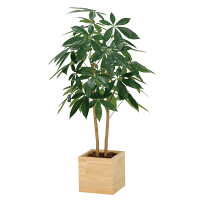 光触媒 人工観葉植物 造花 ウッドボックスパキラ1.0 (高さ100cm)